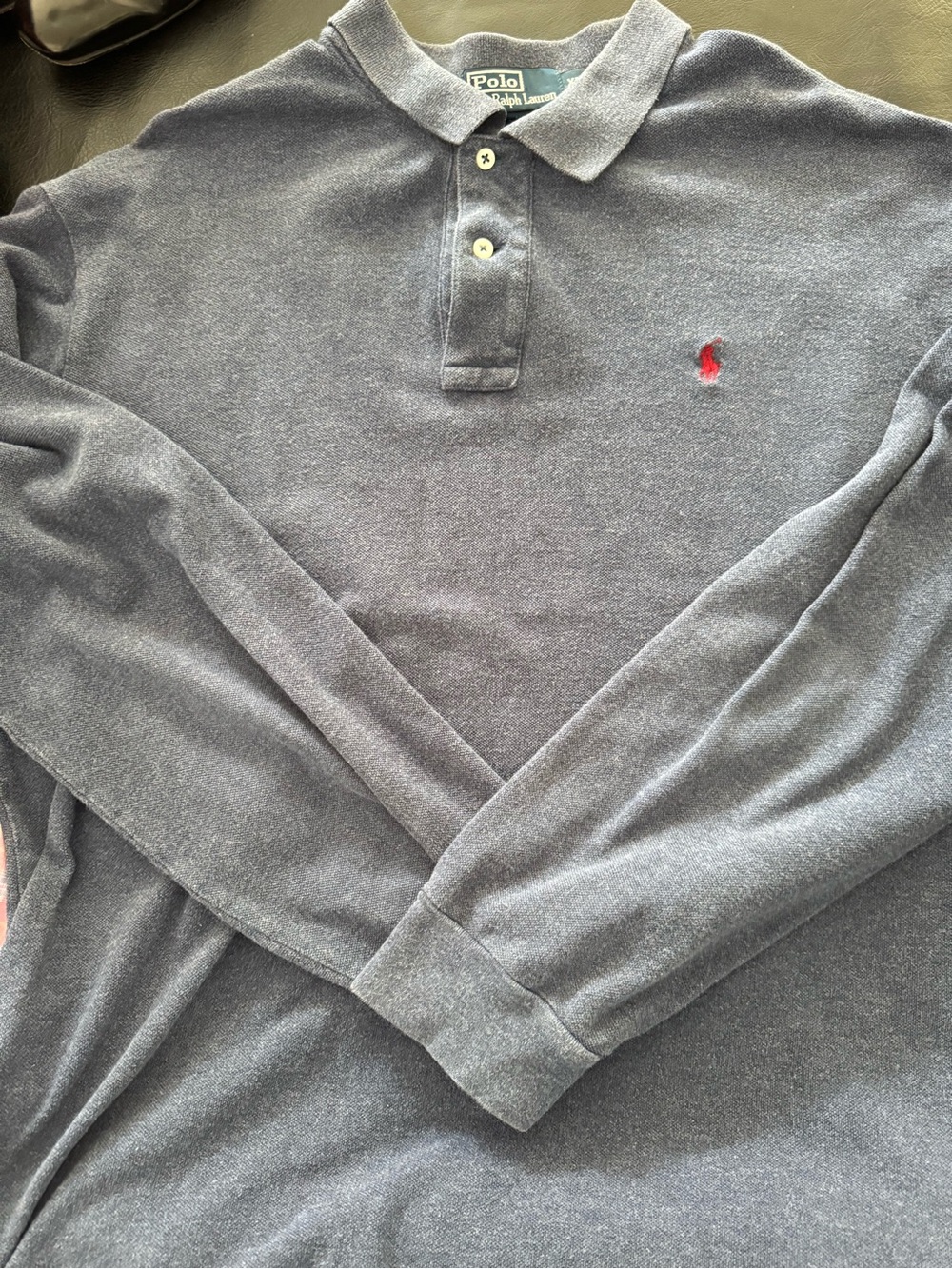 Polo by Ralph Lauren XL Long-Sleeve Polo Shirt in Blue Grey with Red Pony